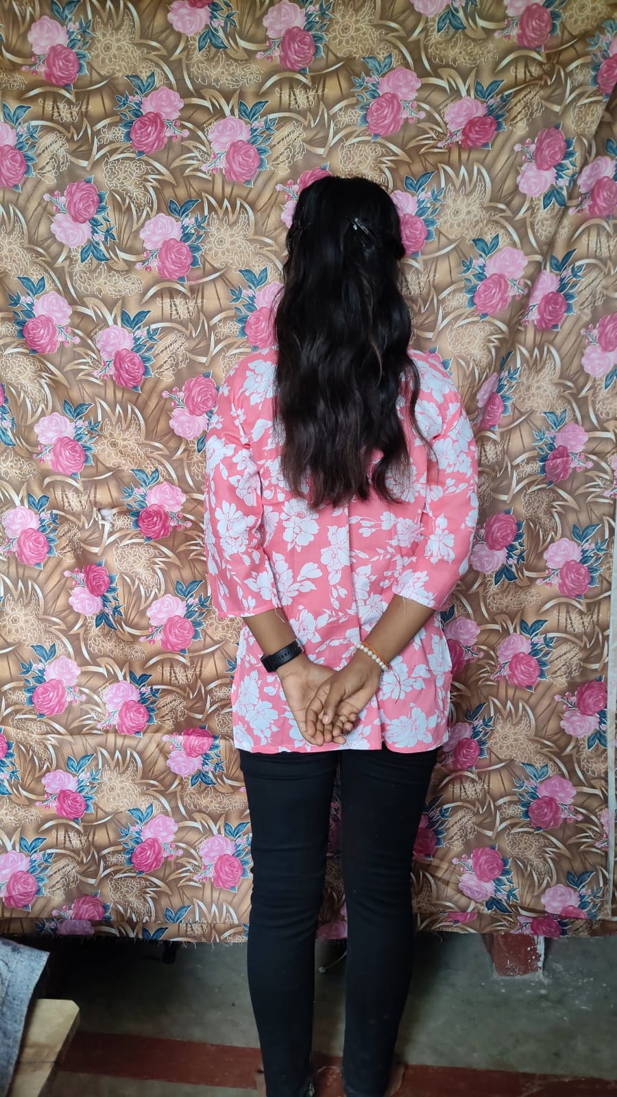 Women’s Floral Printed Short Kurti – Pink & White