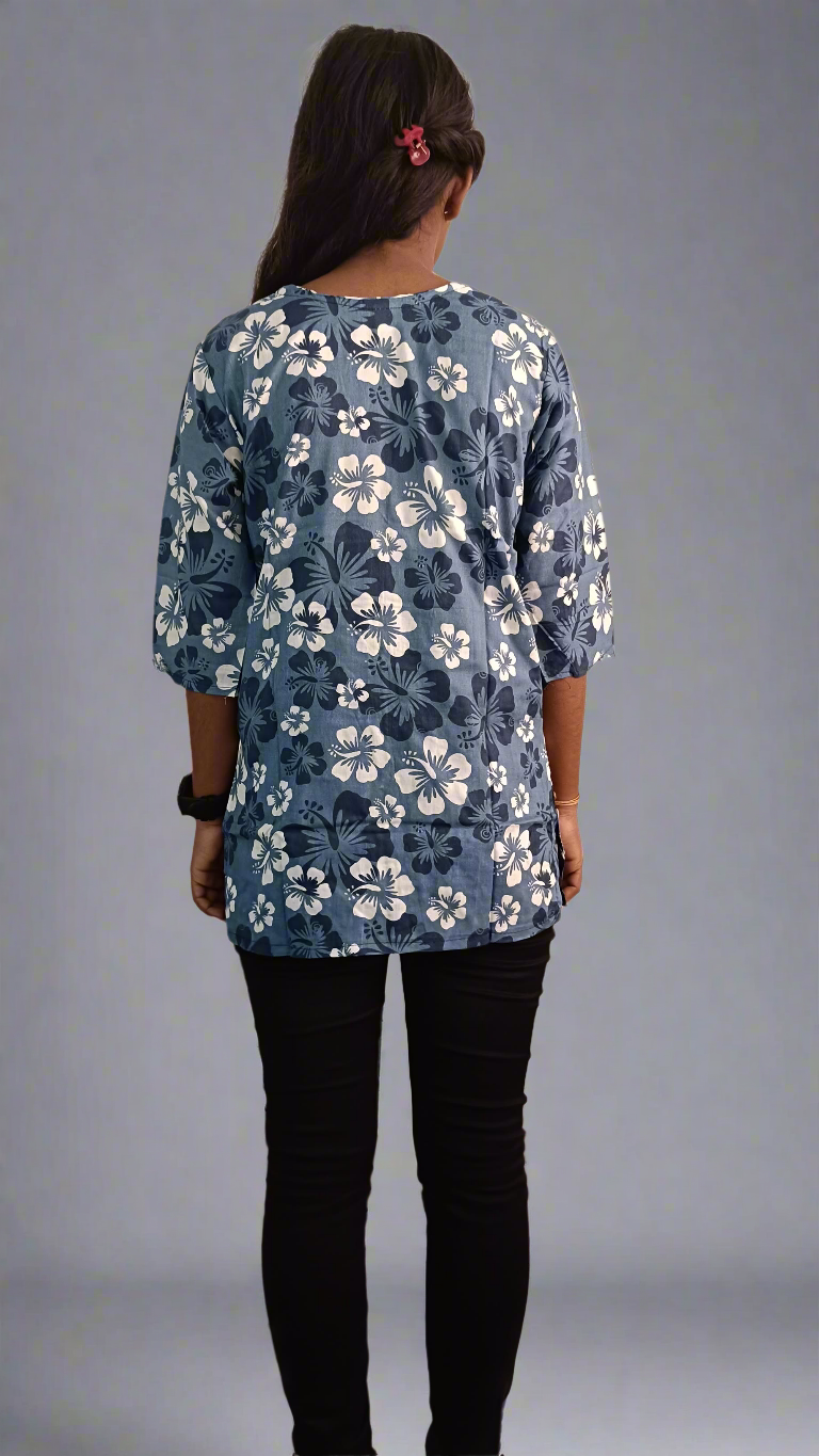 Blue Floral Printed Top for Women & Girls | Casual & Daily Wear Stylish Kurti/Tunic