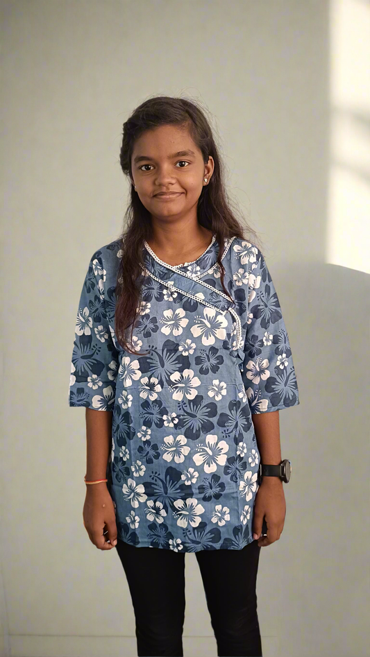 Blue Floral Printed Top for Women & Girls | Casual & Daily Wear Stylish Kurti/Tunic