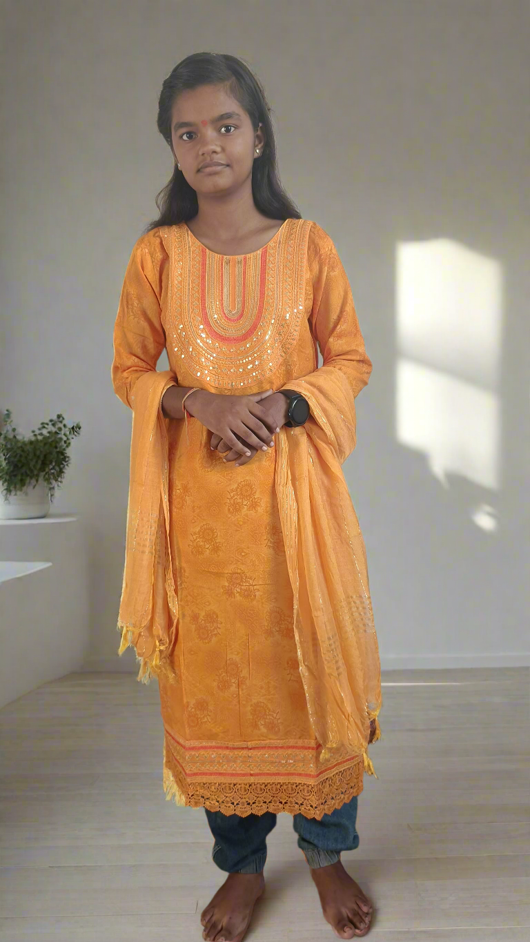 "Stylish Orange Cotton Kurti with Dupatta | Festive & Casual Wear for Girls & Women"