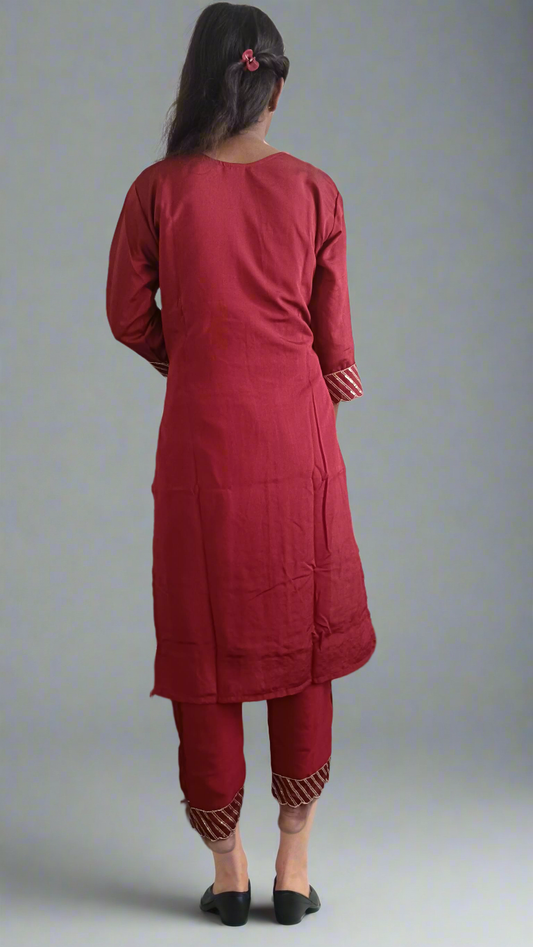 Red Embroidered Kurta Set with Dupatta | Stylish Festive & Party Wear Suit for Women & Girls