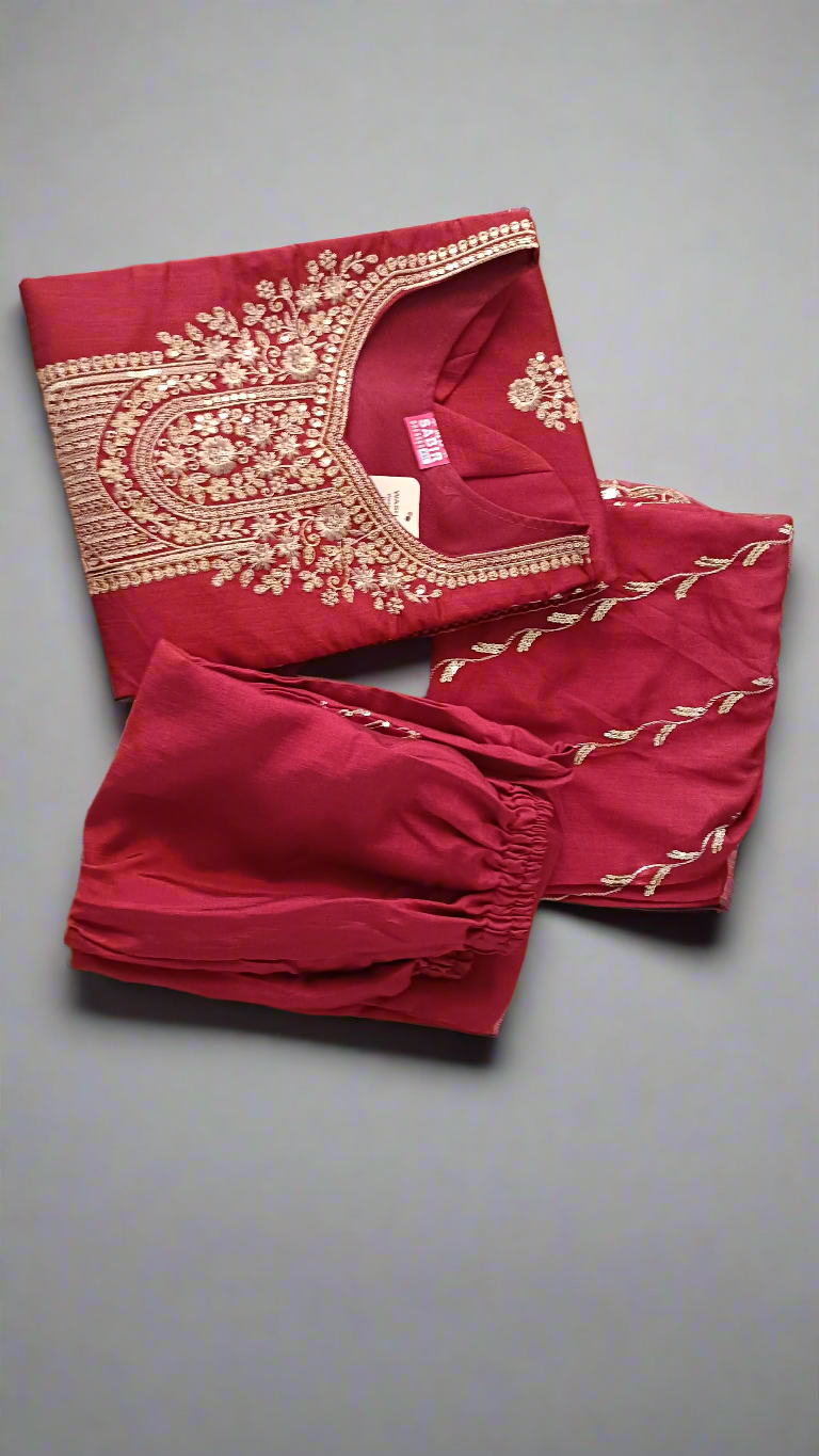 Red Embroidered Kurta Set with Dupatta | Stylish Festive & Party Wear Suit for Women & Girls