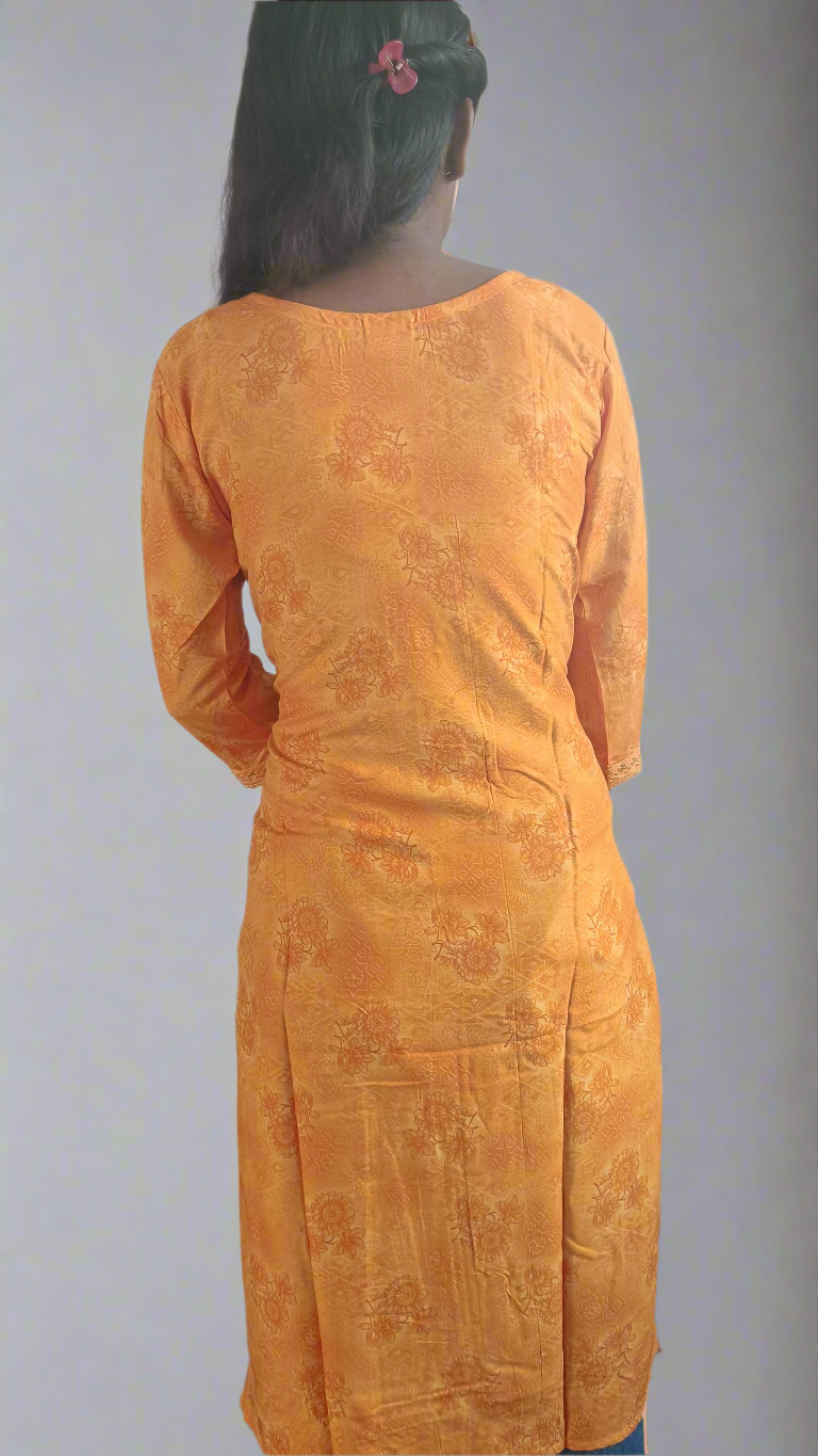 "Stylish Orange Cotton Kurti with Dupatta | Festive & Casual Wear for Girls & Women"